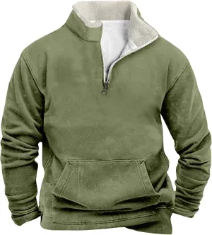 Quarter Zip Pullover Men Sherpa Fleece Western Sweaters Sweatshirts Long Sleeve Vintage Work Henley Pullovers