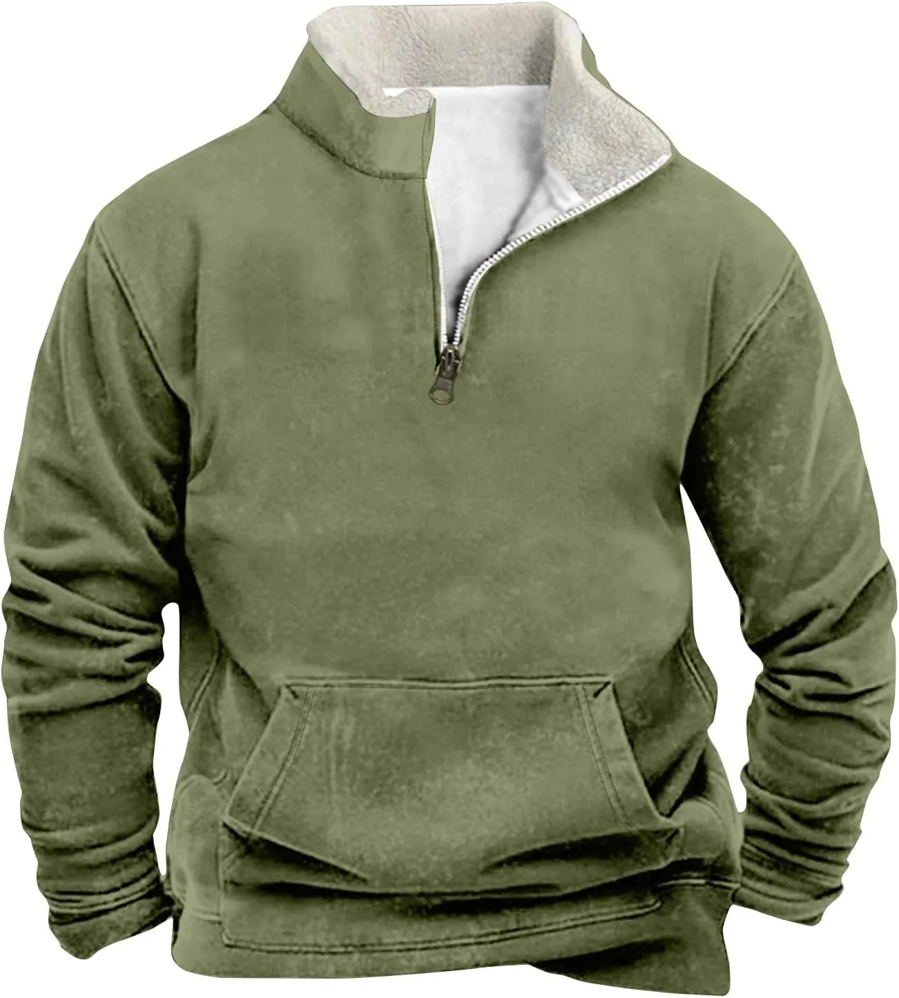 Quarter Zip Pullover Men Sherpa Fleece Western Sweaters Sweatshirts Long Sleeve Vintage Work Henley Pullovers