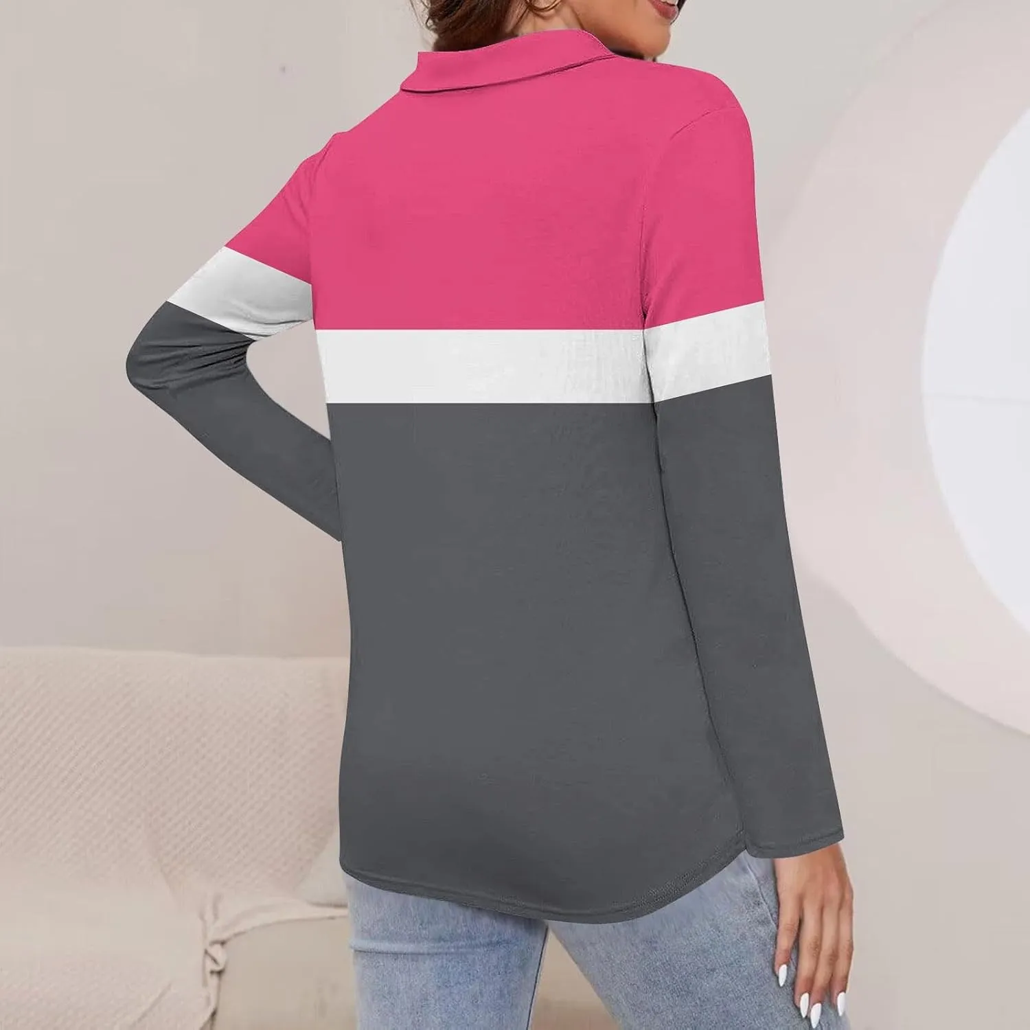 Quarter Zip Pullover Women Long Sleeve Collared Shirts Cozy Soft Tops Pullover Trendy Printed T-Shirts Casual Blouses