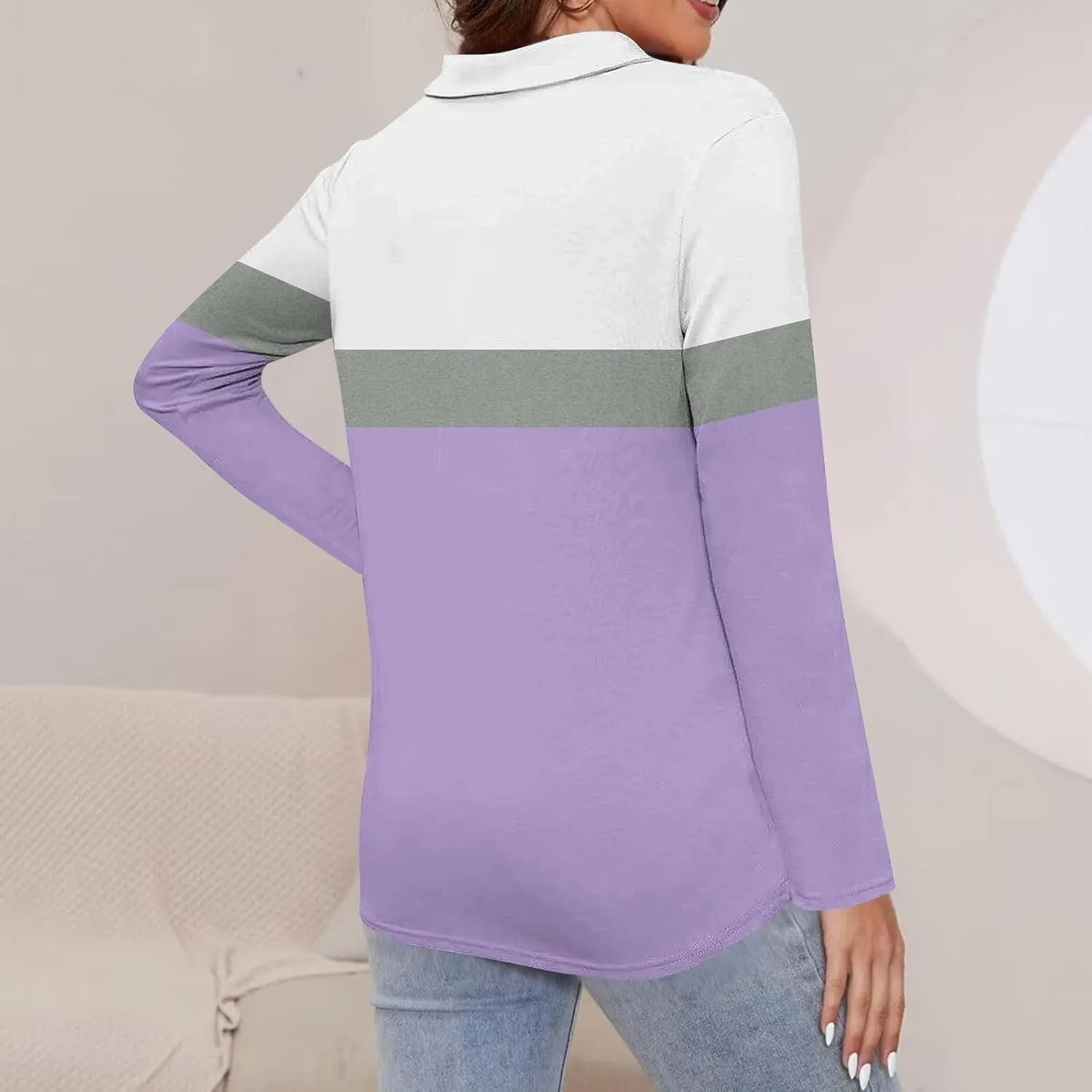 Quarter Zip Pullover Women Long Sleeve Collared Shirts Cozy Soft Tops Pullover Trendy Printed T-Shirts Casual Blouses