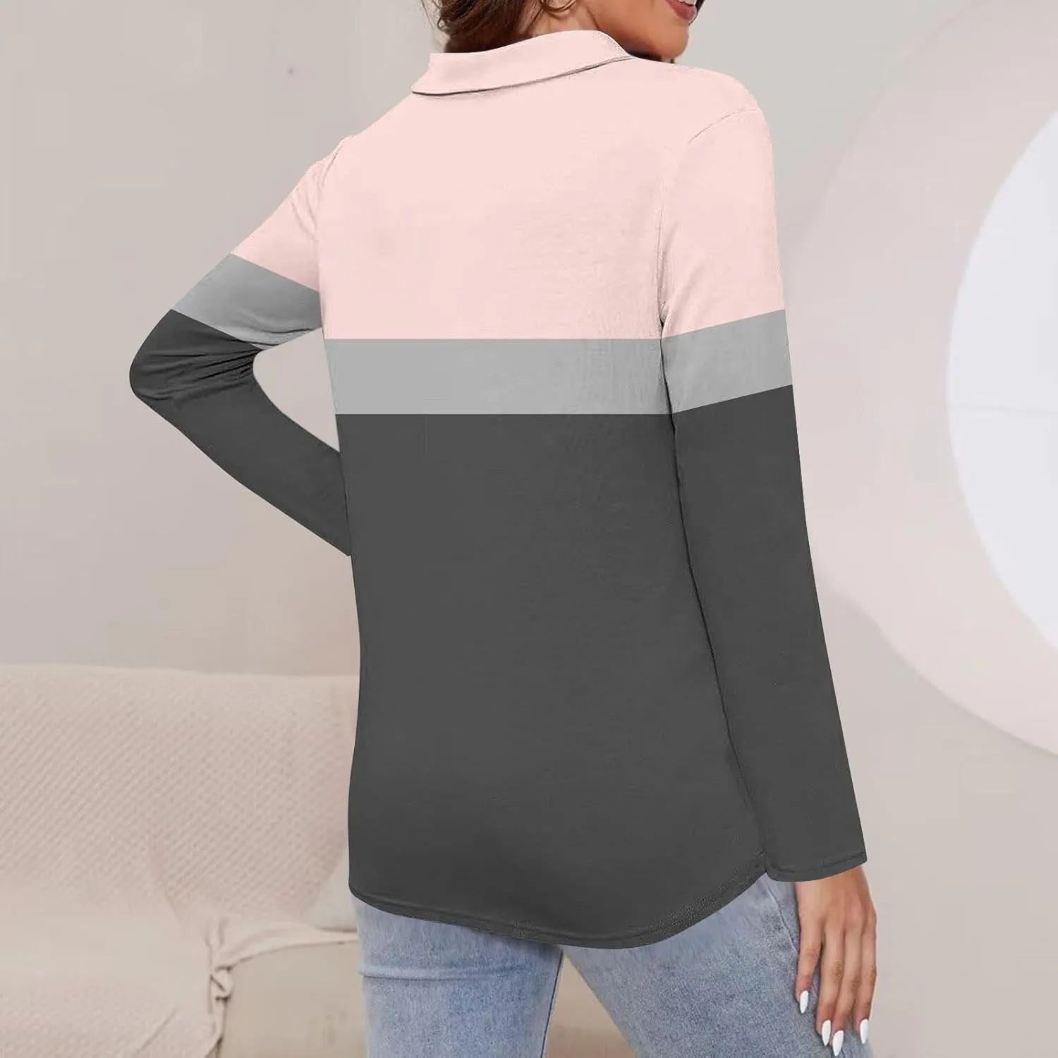 Quarter Zip Pullover Women Long Sleeve Collared Shirts Cozy Soft Tops Pullover Trendy Printed T-Shirts Casual Blouses