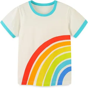 Rainbow T Shirt for Toddler Boys Kids Short Sleeve Shirts Beige Clothes