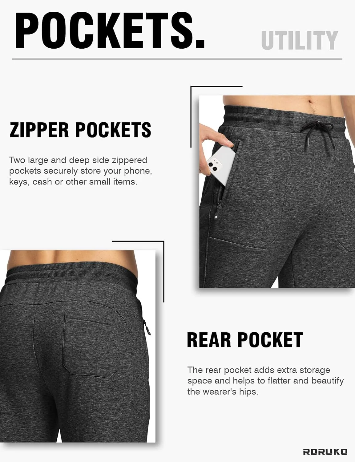 Rdruko Men's Fleece Jogger Pants Winter Thicken Sweatpants Warm Track Pants with Pockets