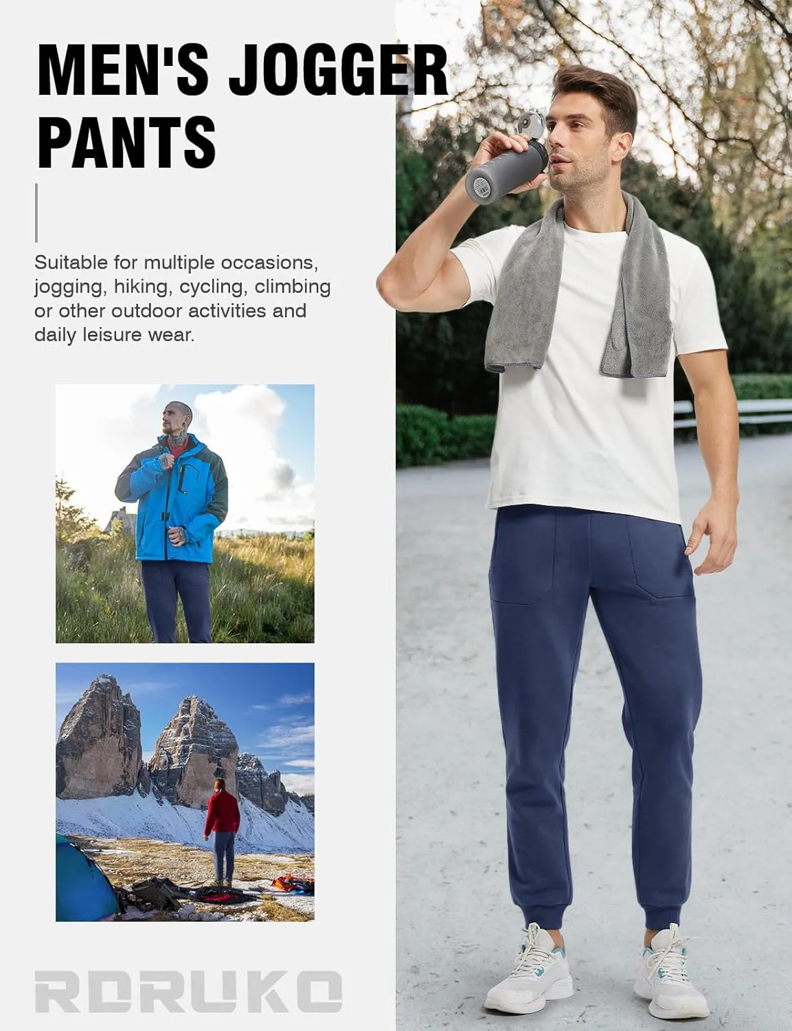 Rdruko Men's Fleece Jogger Pants Winter Thicken Sweatpants Warm Track Pants with Pockets