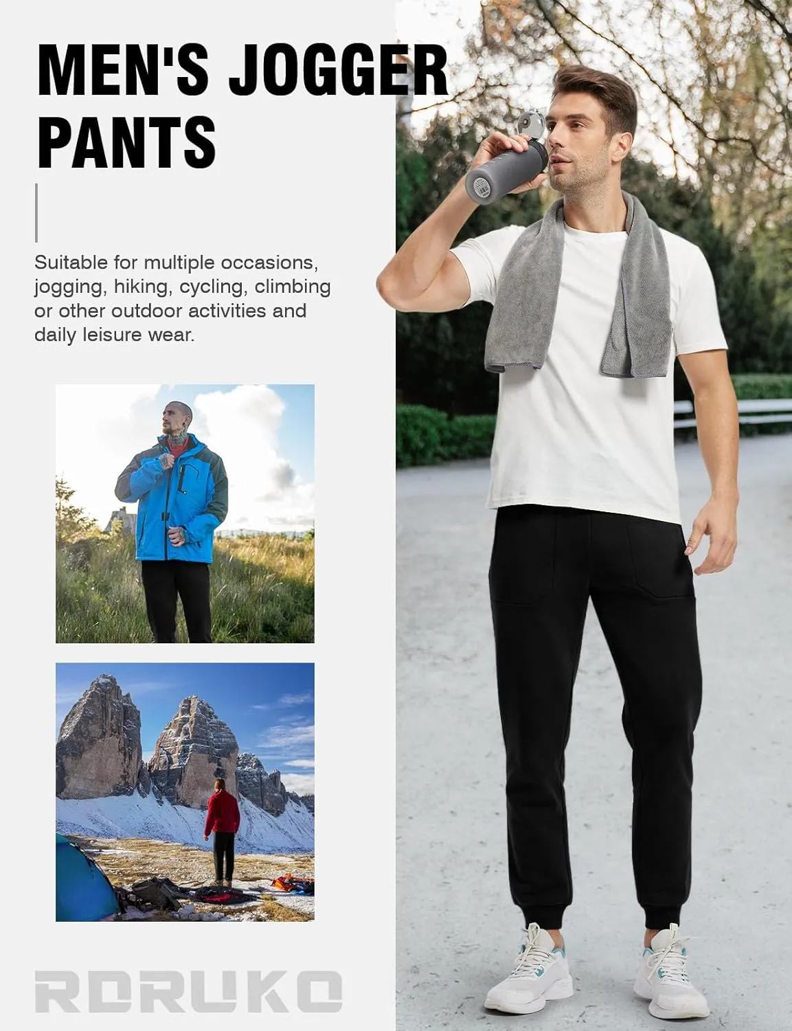 Rdruko Men's Fleece Jogger Pants Winter Thicken Sweatpants Warm Track Pants with Pockets