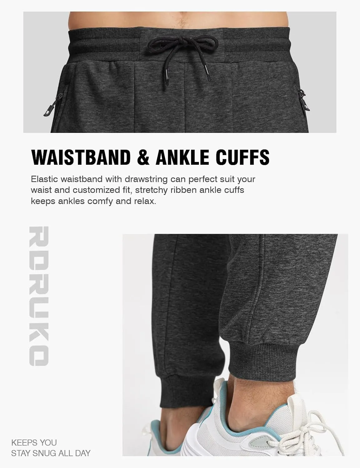 Rdruko Men's Fleece Jogger Pants Winter Thicken Sweatpants Warm Track Pants with Pockets