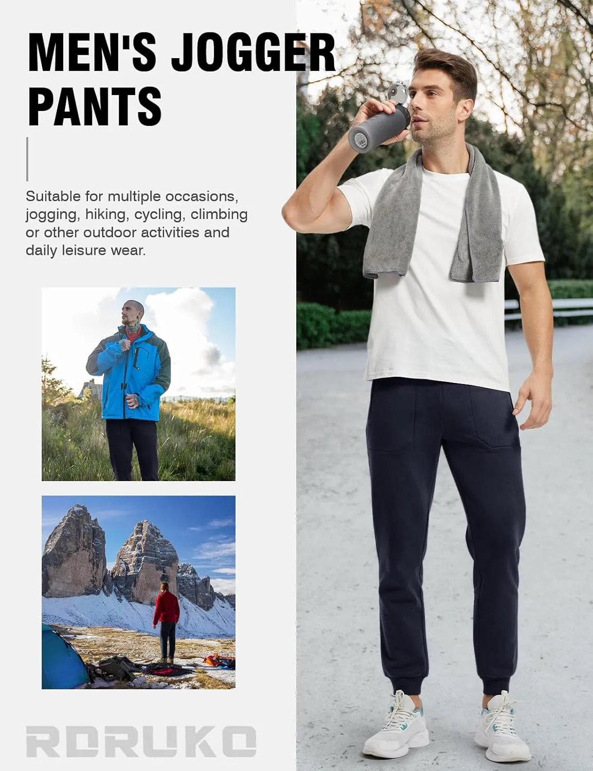 Rdruko Men's Fleece Jogger Pants Winter Thicken Sweatpants Warm Track Pants with Pockets