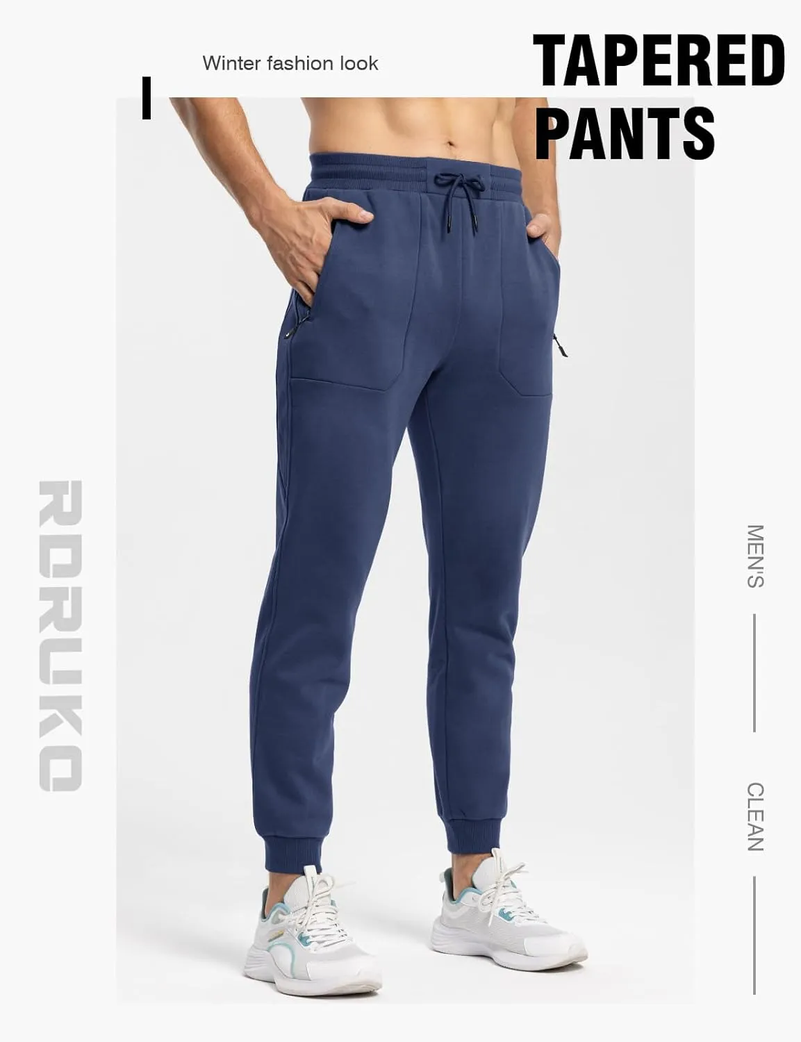Rdruko Men's Fleece Jogger Pants Winter Thicken Sweatpants Warm Track Pants with Pockets
