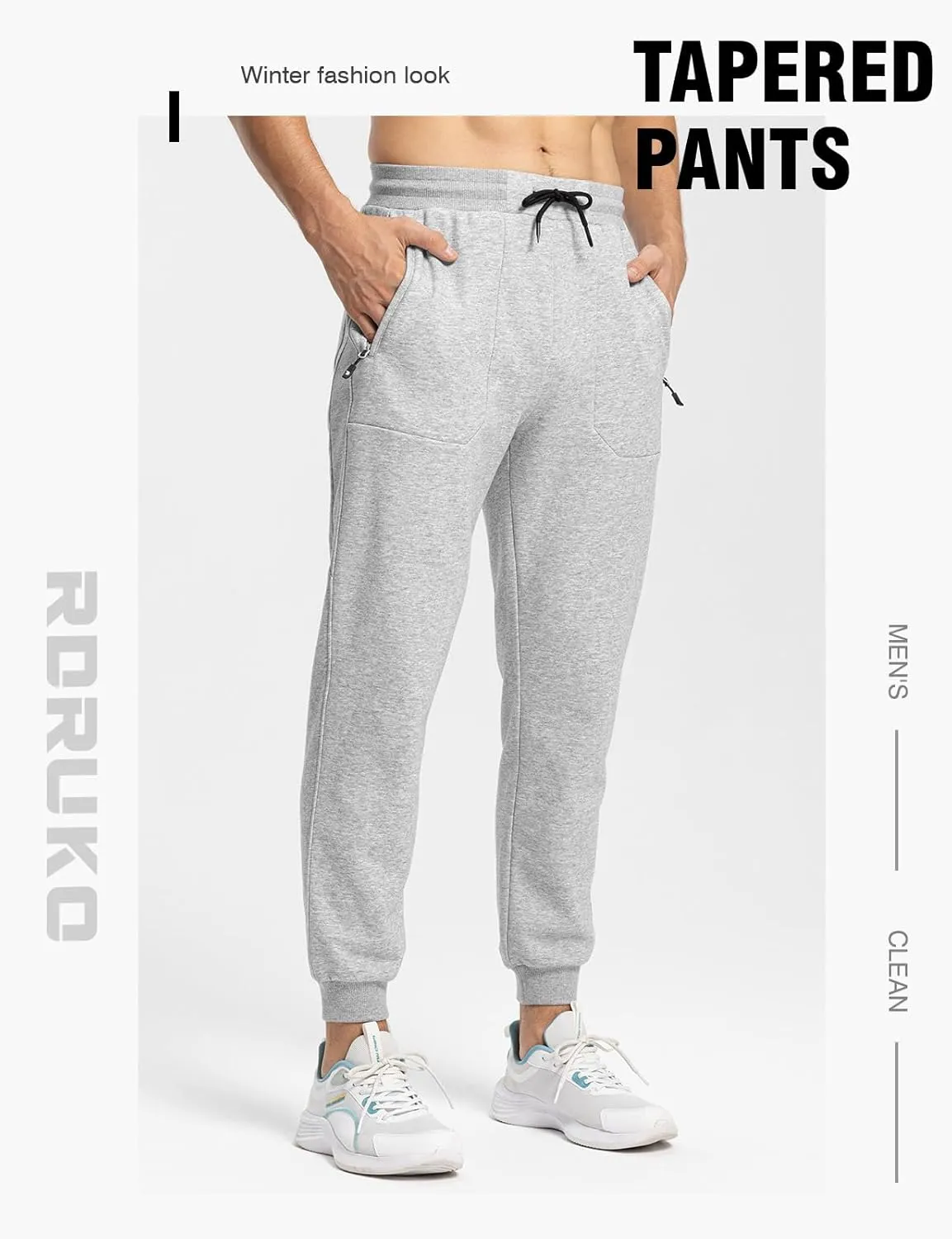 Rdruko Men's Fleece Jogger Pants Winter Thicken Sweatpants Warm Track Pants with Pockets