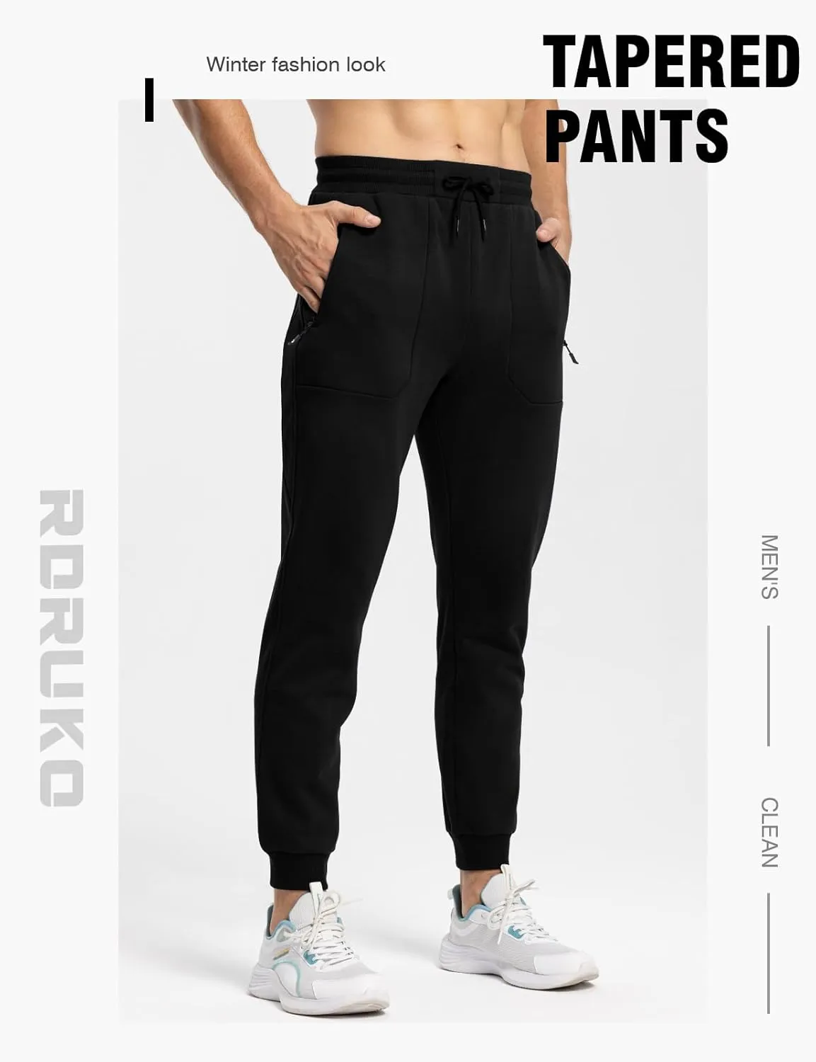 Rdruko Men's Fleece Jogger Pants Winter Thicken Sweatpants Warm Track Pants with Pockets