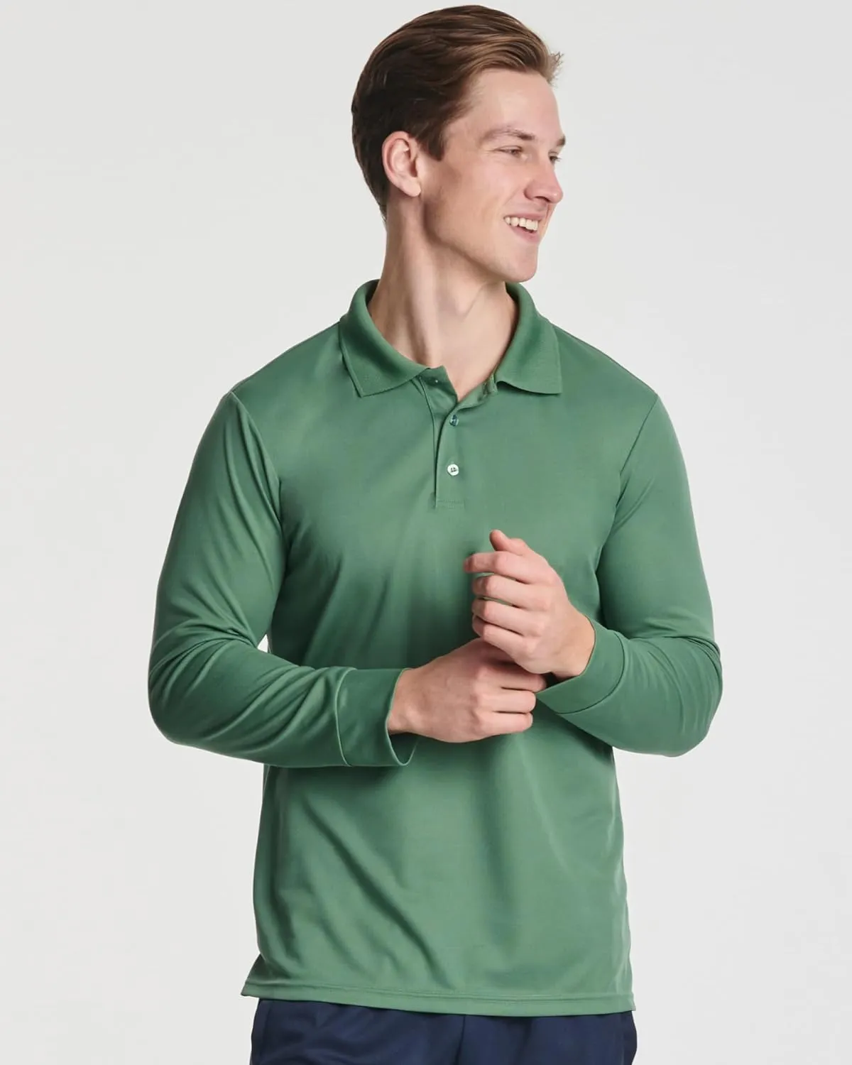 Real Essentials 3 Pack Men's Dry Fit Long-Sleeve Active Polo Shirt Casual Performance Golf (Available in Big & Tall)