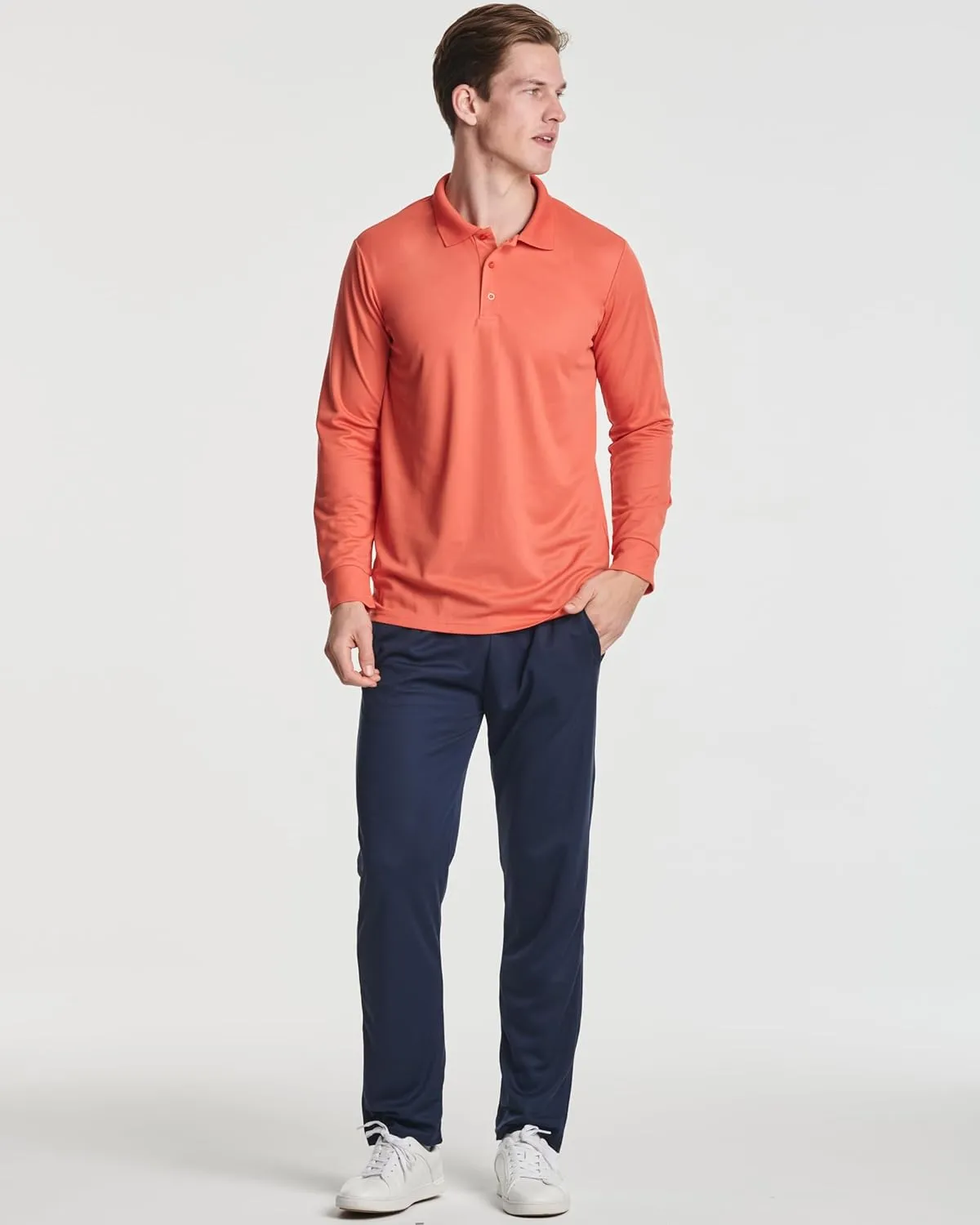 Real Essentials 3 Pack Men's Dry Fit Long-Sleeve Active Polo Shirt Casual Performance Golf (Available in Big & Tall)