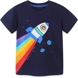 Rock T Shirt for Toddler Boys Kids Short Sleeve Shirts Spaceship Navy