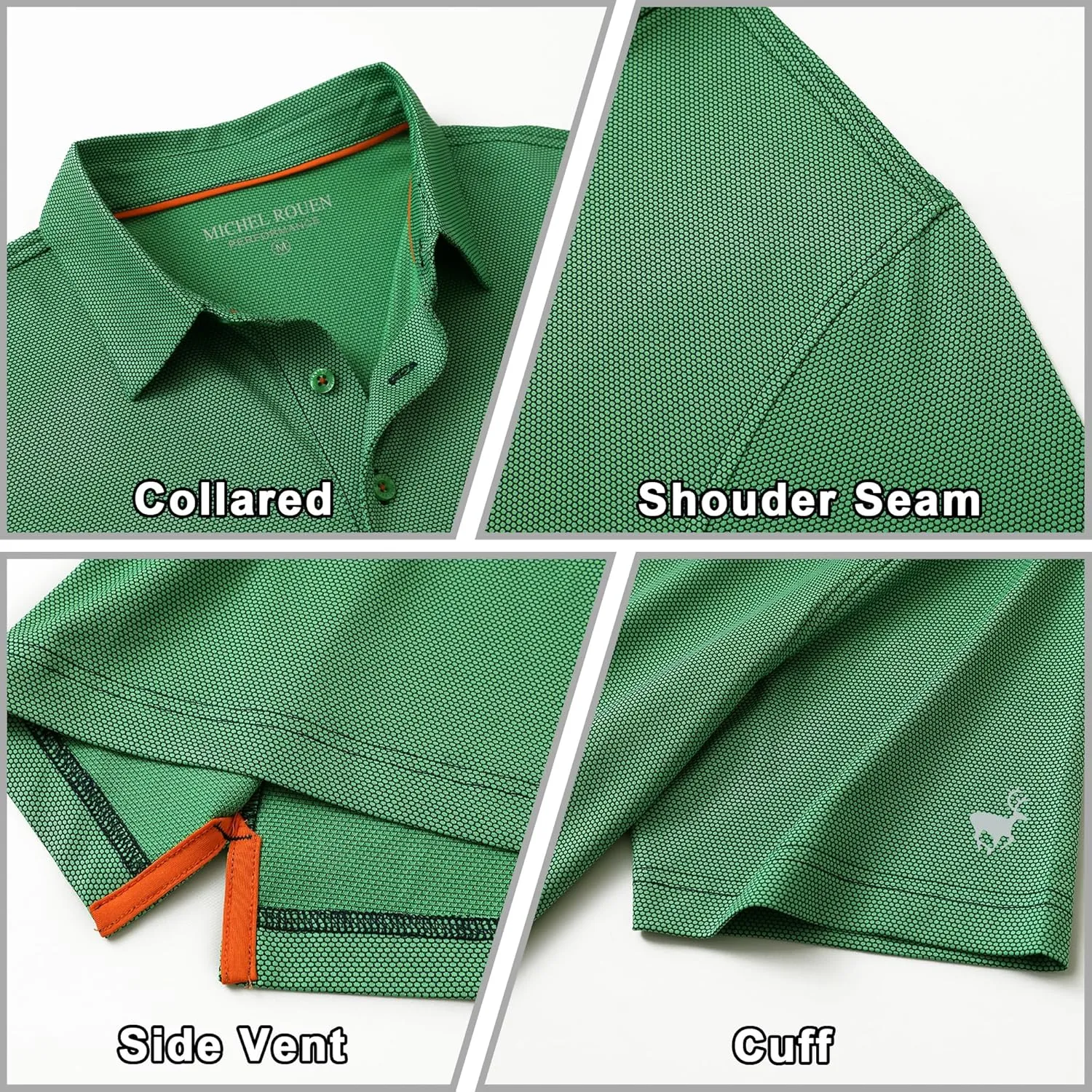 Rouen Mens Polo Shirts Short Sleeve Soft Lightweight Performance Dry Fit Jacquard Casual Collared Golf Polo Shirts for Men