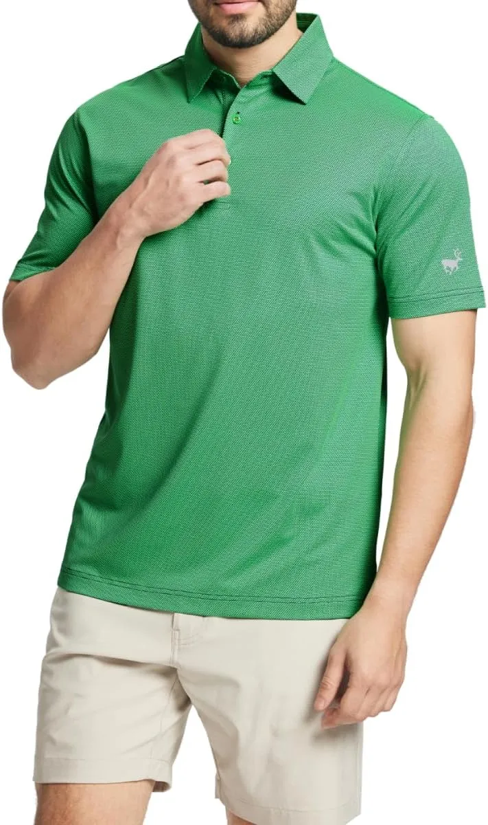 Rouen Mens Polo Shirts Short Sleeve Soft Lightweight Performance Dry Fit Jacquard Casual Collared Golf Polo Shirts for Men