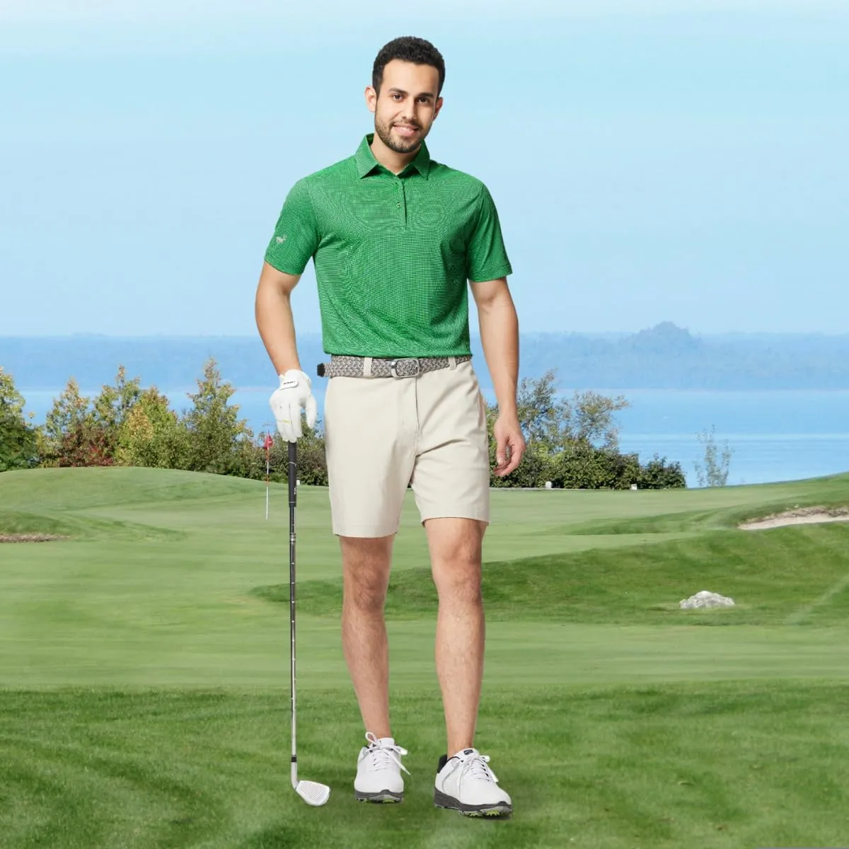 Rouen Mens Polo Shirts Short Sleeve Soft Lightweight Performance Dry Fit Jacquard Casual Collared Golf Polo Shirts for Men