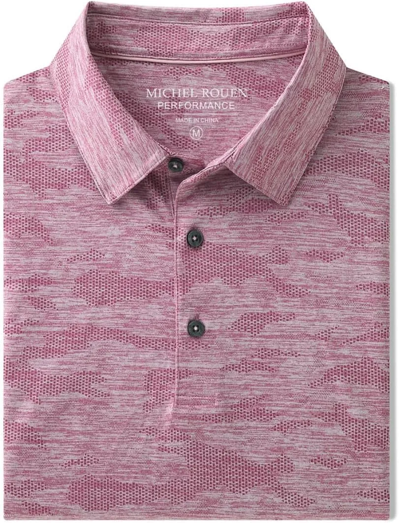 Rouen Polo Shirts for Men Moisture Wicking Quick Dry Lightweight Jacquard Performance Polo Shirts Casual Collared Golf Shirts