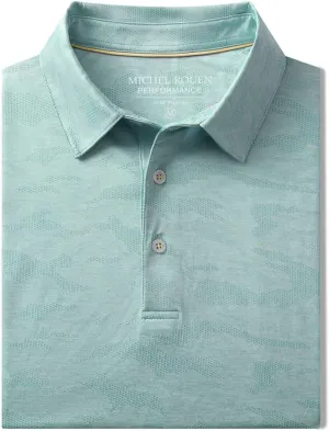 Rouen Polo Shirts for Men Moisture Wicking Quick Dry Lightweight Jacquard Performance Polo Shirts Casual Collared Golf Shirts