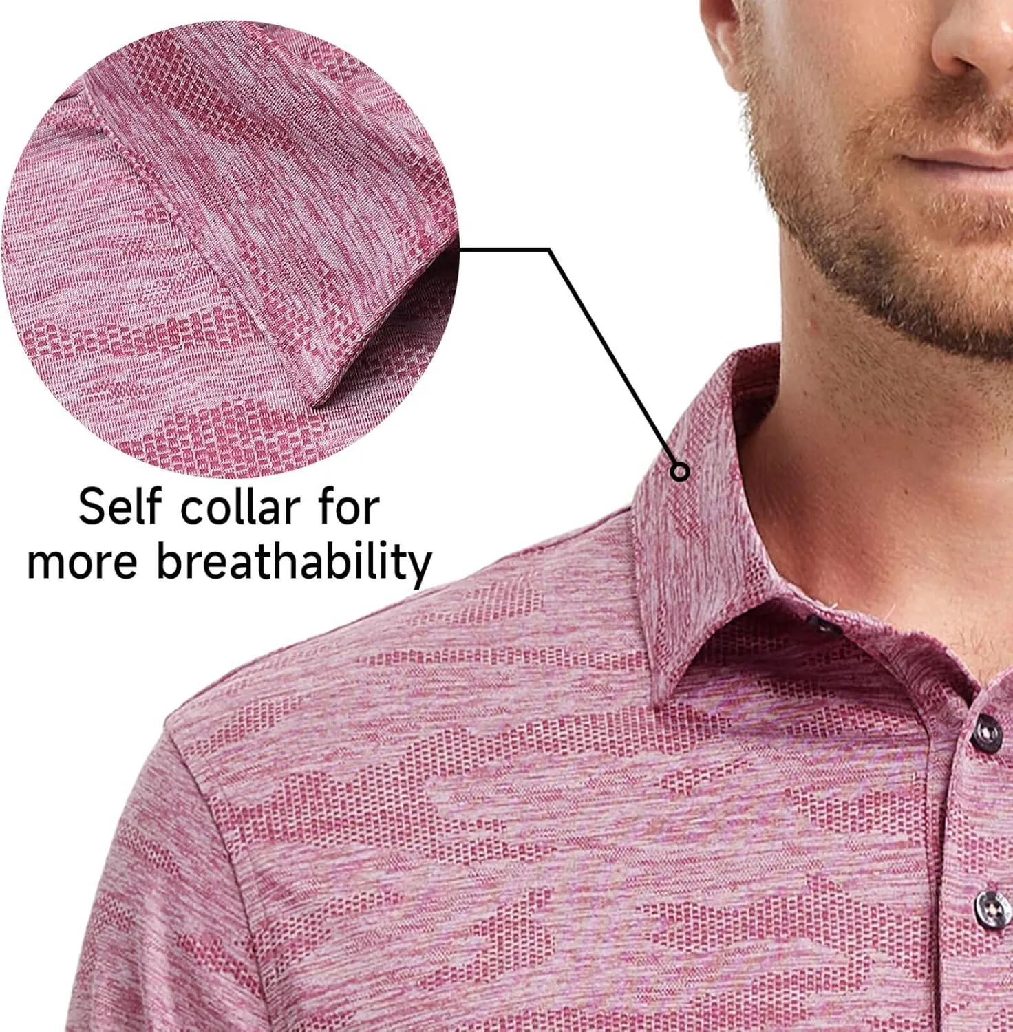 Rouen Polo Shirts for Men Moisture Wicking Quick Dry Lightweight Jacquard Performance Polo Shirts Casual Collared Golf Shirts