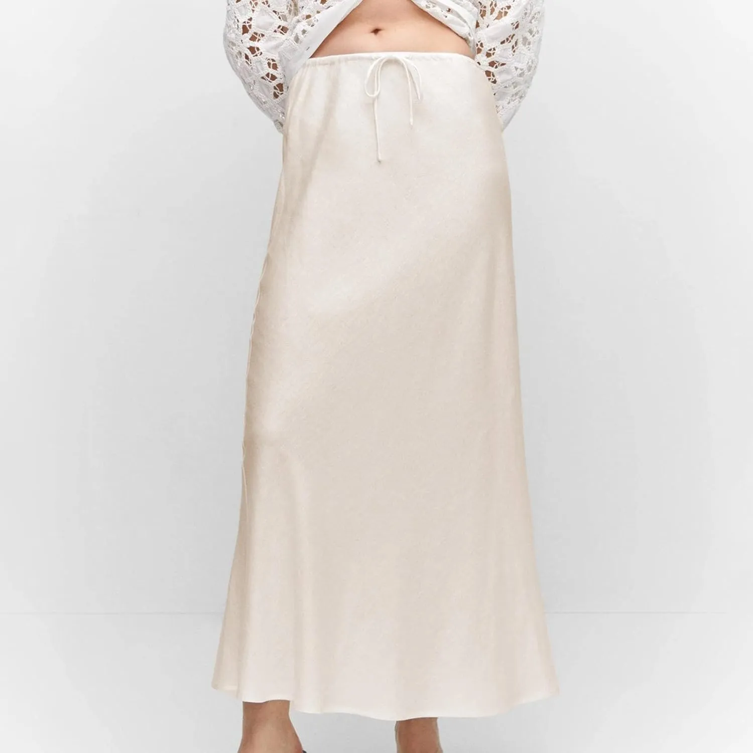 Satin Maxi Skirts for Women 2025 Summer Drawstring Elastic High Waisted Solid Color Slip Long Skirt
