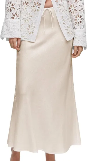 Satin Maxi Skirts for Women 2025 Summer Drawstring Elastic High Waisted Solid Color Slip Long Skirt