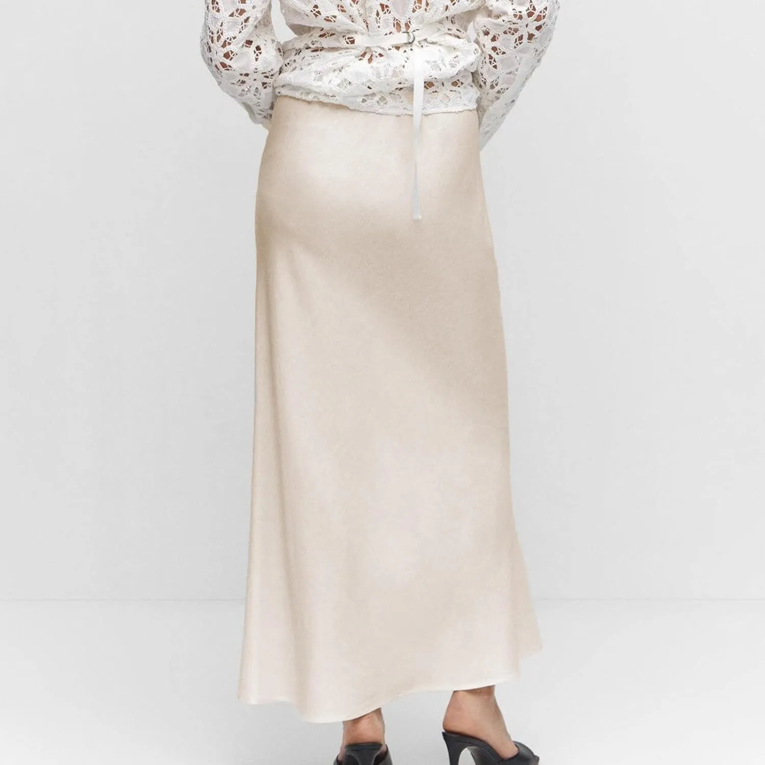 Satin Maxi Skirts for Women 2025 Summer Drawstring Elastic High Waisted Solid Color Slip Long Skirt