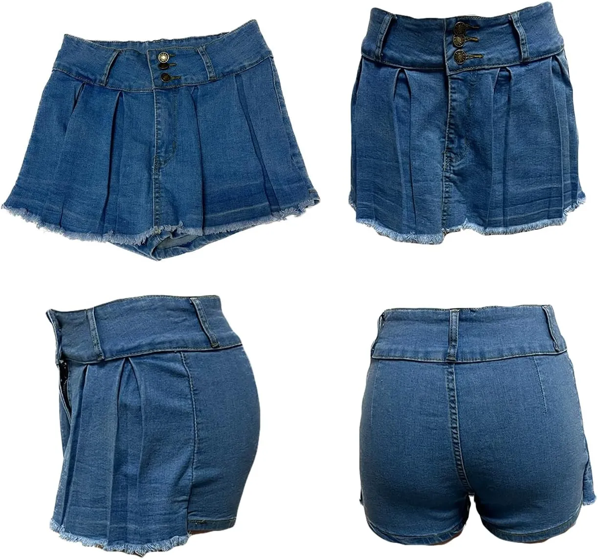 Seltaon Women's Pleated Mini Skirts Sexy Y2k High Wiast A-line Club Mini Denim Skirt