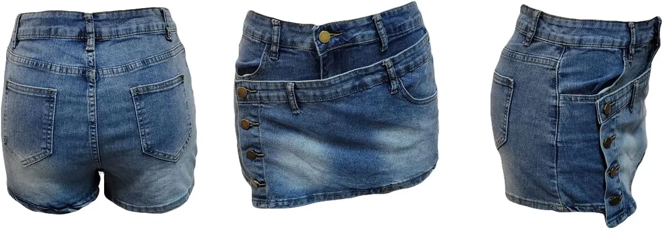 Seltaon Women's Pleated Mini Skirts Sexy Y2k High Wiast A-line Club Mini Denim Skirt