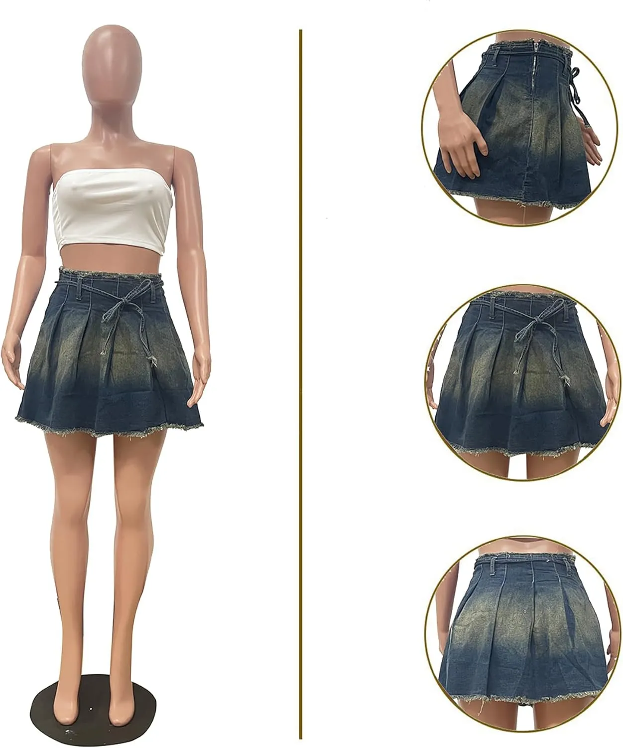 Seltaon Women's Pleated Mini Skirts Sexy Y2k High Wiast A-line Club Mini Denim Skirt
