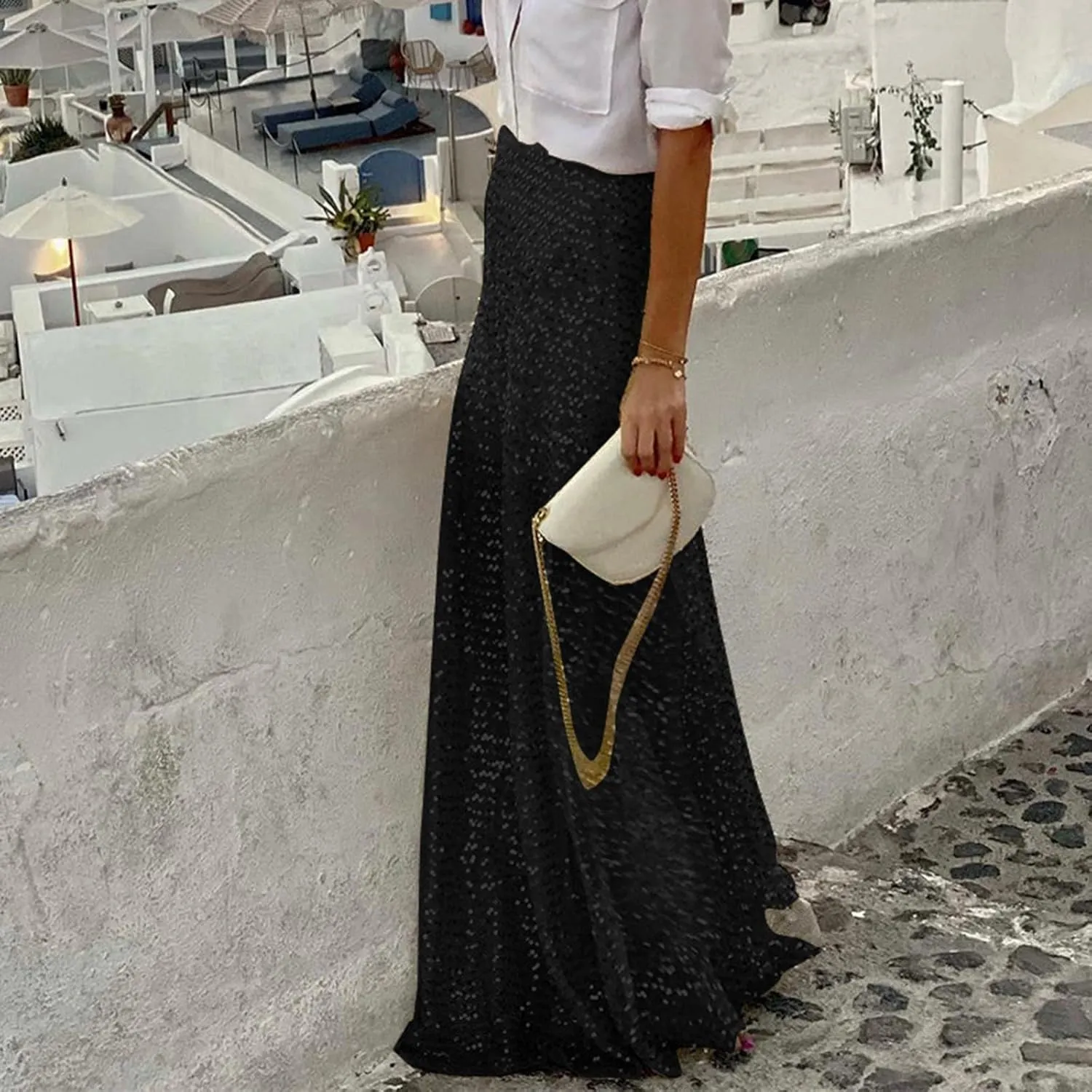 Sequin Maxi Skirts for Women 2025 Summer Elegant High Waisted Flowy Ruffle Long Vacation Skirt