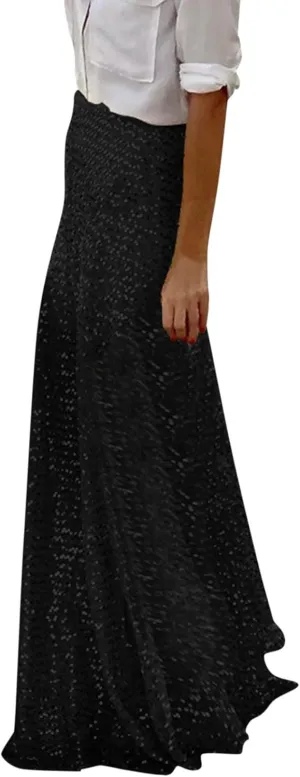 Sequin Maxi Skirts for Women 2025 Summer Elegant High Waisted Flowy Ruffle Long Vacation Skirt