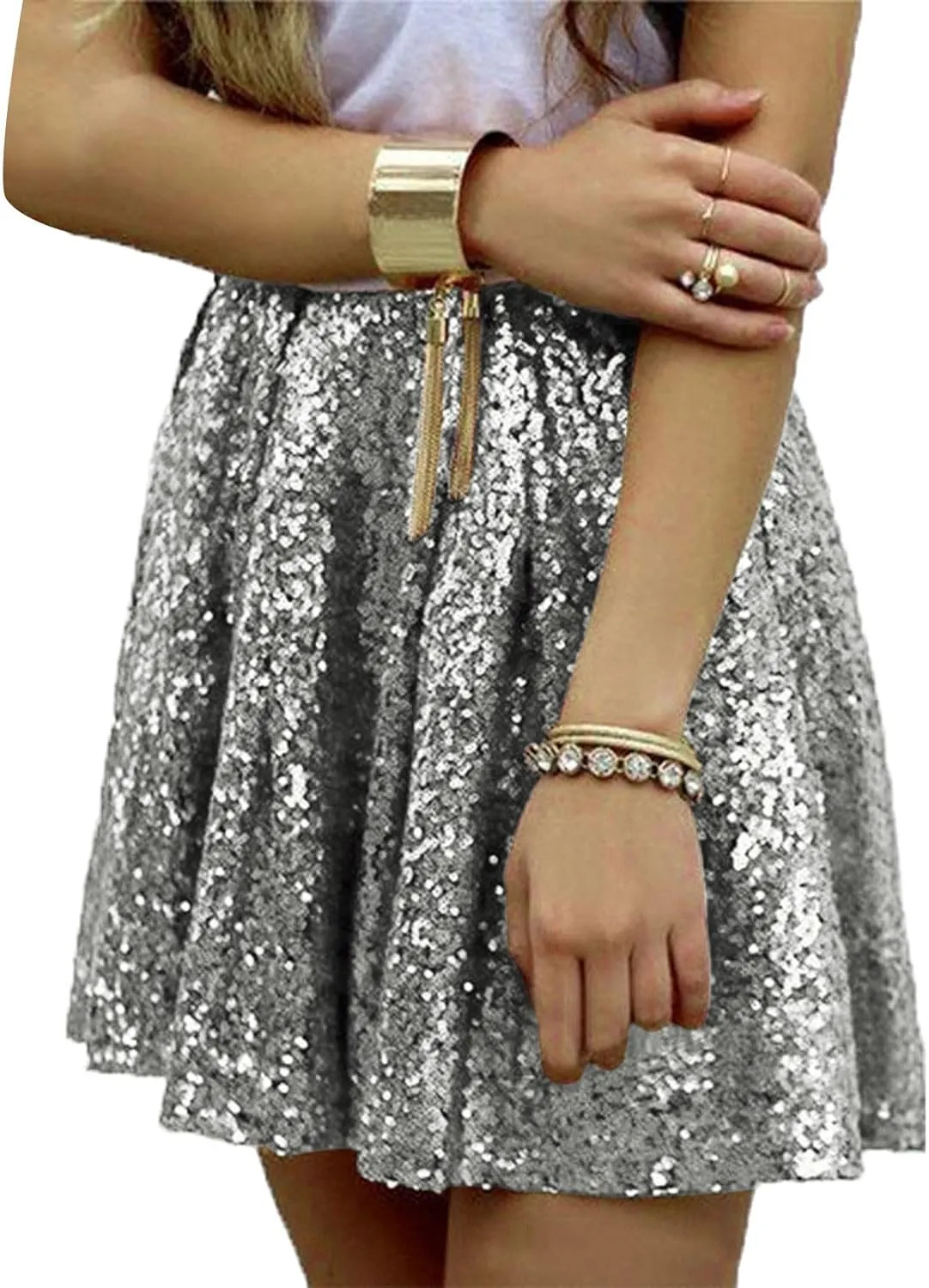 Sequin Skirt Black Short High Waist Pleated Skirts for Women Flare Fashion 2024 Sparkly Skirt Rave Festival