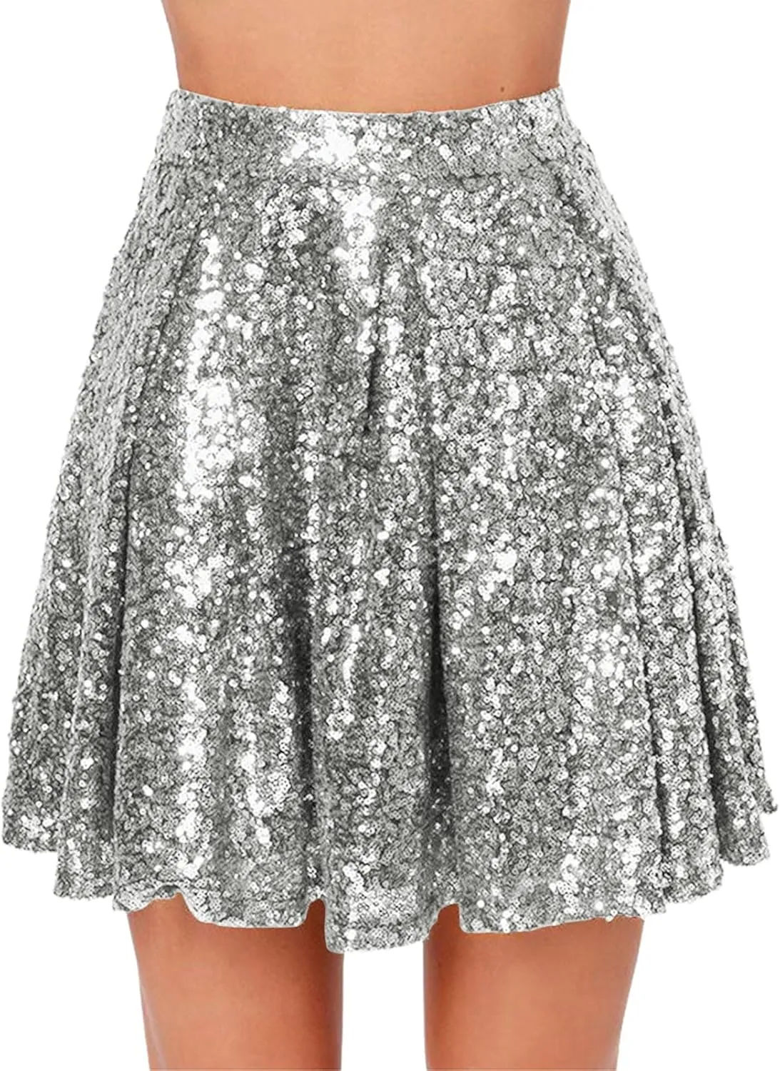 Sequin Skirt Black Short High Waist Pleated Skirts for Women Flare Fashion 2024 Sparkly Skirt Rave Festival