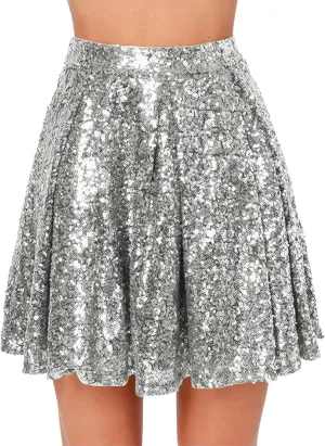 Sequin Skirt Black Short High Waist Pleated Skirts for Women Flare Fashion 2024 Sparkly Skirt Rave Festival