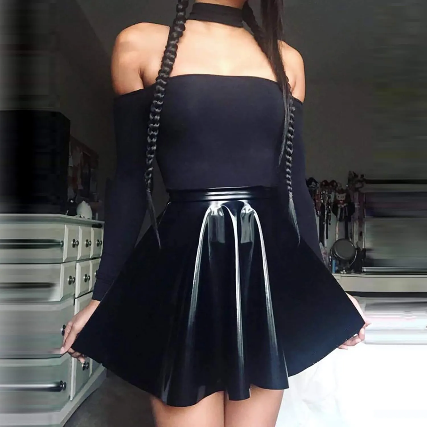 Sexy Mini Skirts for Women Mini Pleated Color Skirt Faux Leather Shiny Skirt Fashion Women Skirt Skirt Woman