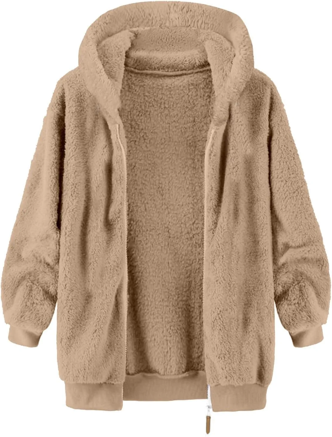 Sherpa Jacket Men Winter Long Sleeve Full Zip Plush Coats Casual Thicken Hooded Jacket Warm Coat Outerwear