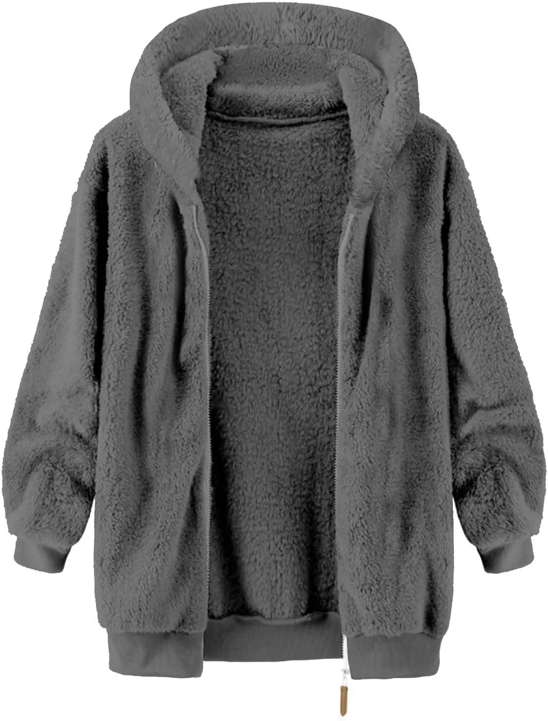 Sherpa Jacket Men Winter Long Sleeve Full Zip Plush Coats Casual Thicken Hooded Jacket Warm Coat Outerwear