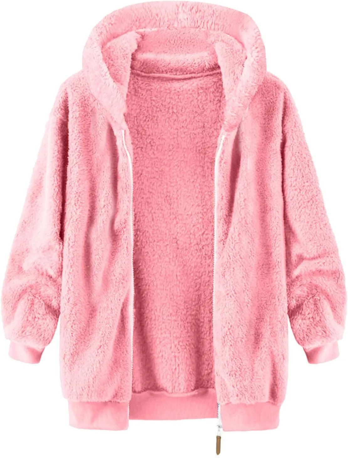 Sherpa Jacket Men Winter Long Sleeve Full Zip Plush Coats Casual Thicken Hooded Jacket Warm Coat Outerwear