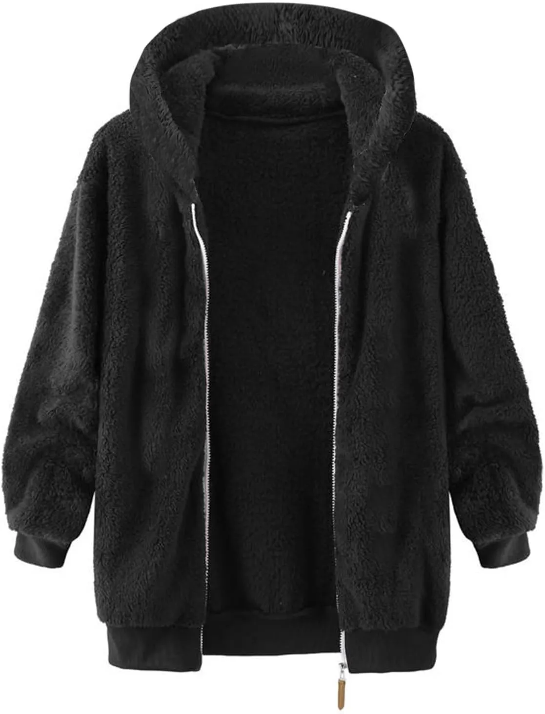 Sherpa Jacket Men Winter Long Sleeve Full Zip Plush Coats Casual Thicken Hooded Jacket Warm Coat Outerwear