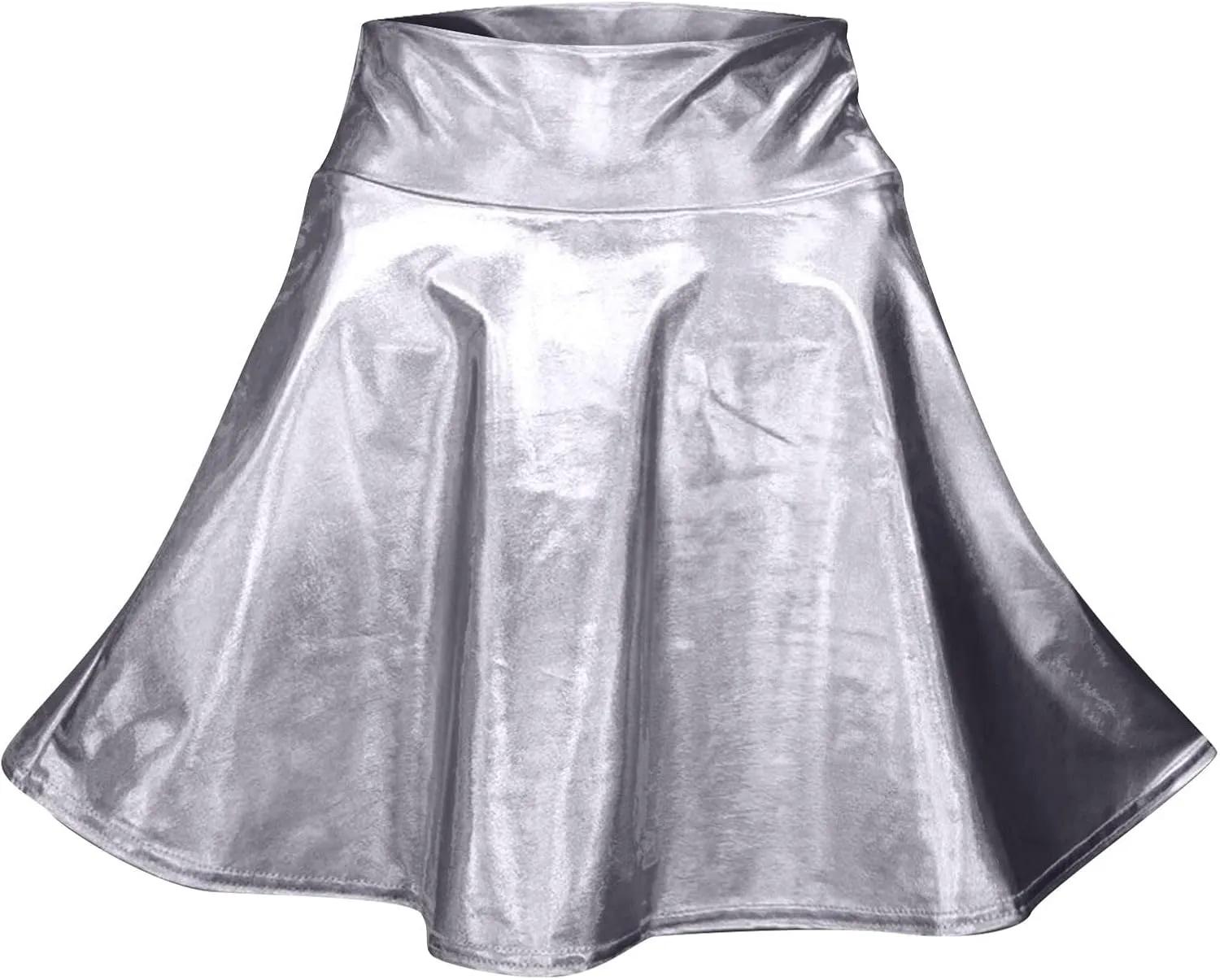 Shiny Metallic Mini Skirts for Women Sparkly High Waisted Skirt Elastic Stretchy Pleated Skirts A Line Flared Skirt