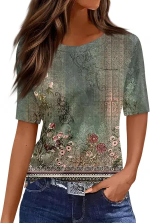 Short Sleeve Shirts for Women Pocket T Shirt Loose Crewneck Plus Size Tops for Women Daily Outfits