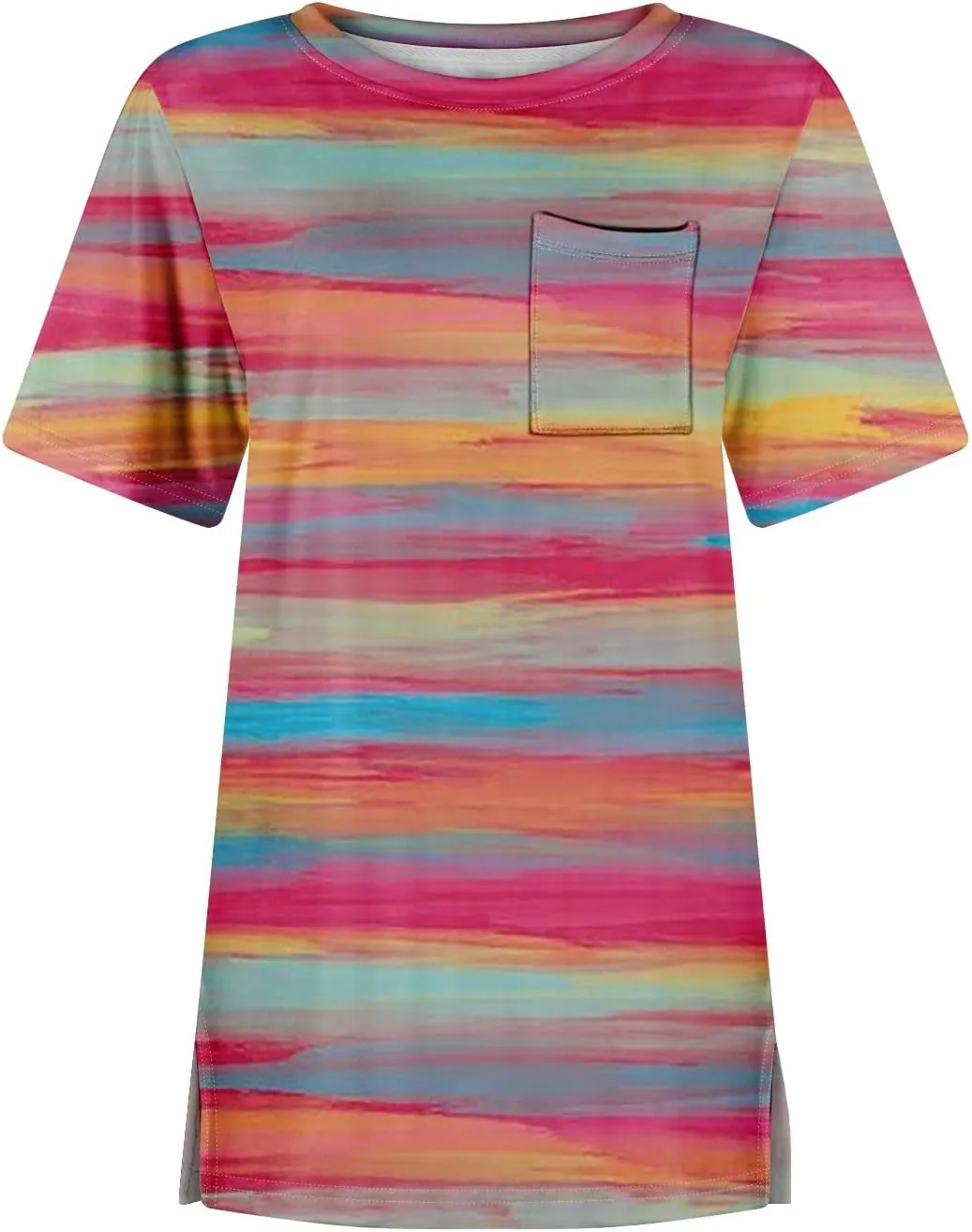 Short Sleeve Shirts for Women Pocket T Shirt Loose Crewneck Plus Size Tops for Women Daily Outfits
