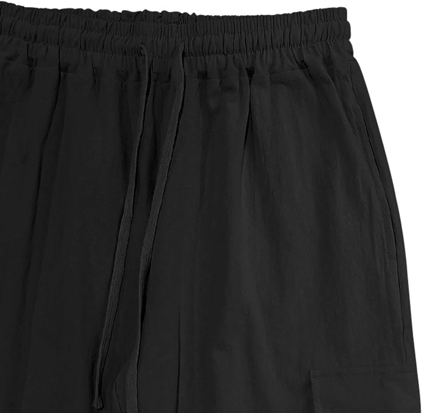 Sinzelimin Men's Linen Cargo Pants Fashion Solid Lace up Elastic Waist Multiple Pockets Wide Leg Sweatpant Versatile Trouser