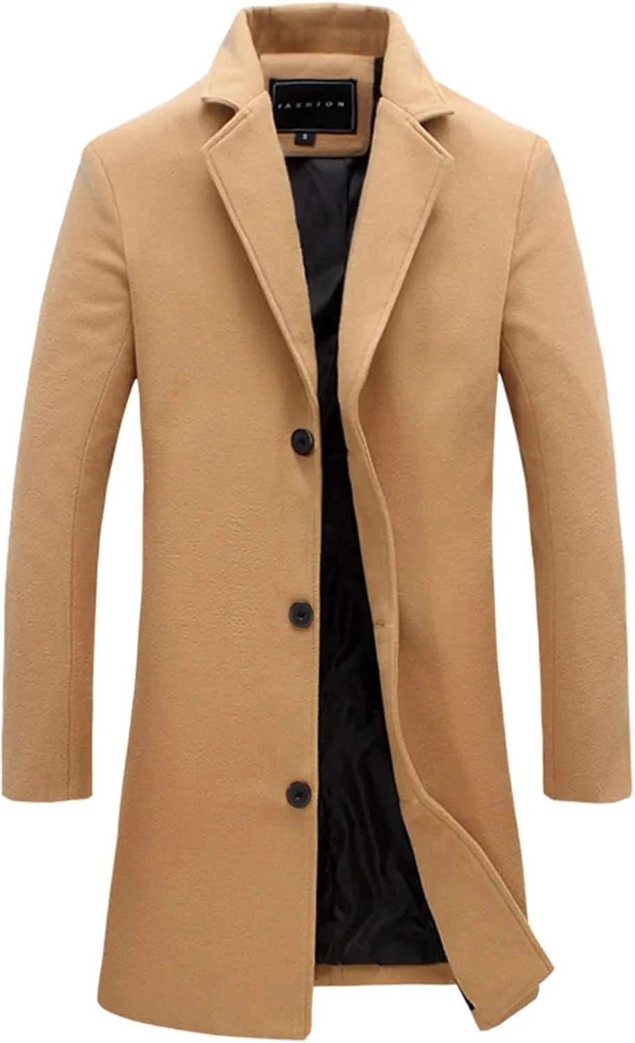 Slim Fit Trench Coat for Men Fall Single Breasted Lapel Mid-Length Pea Jacket Soft Elegant Woolen Coat Windbreaker