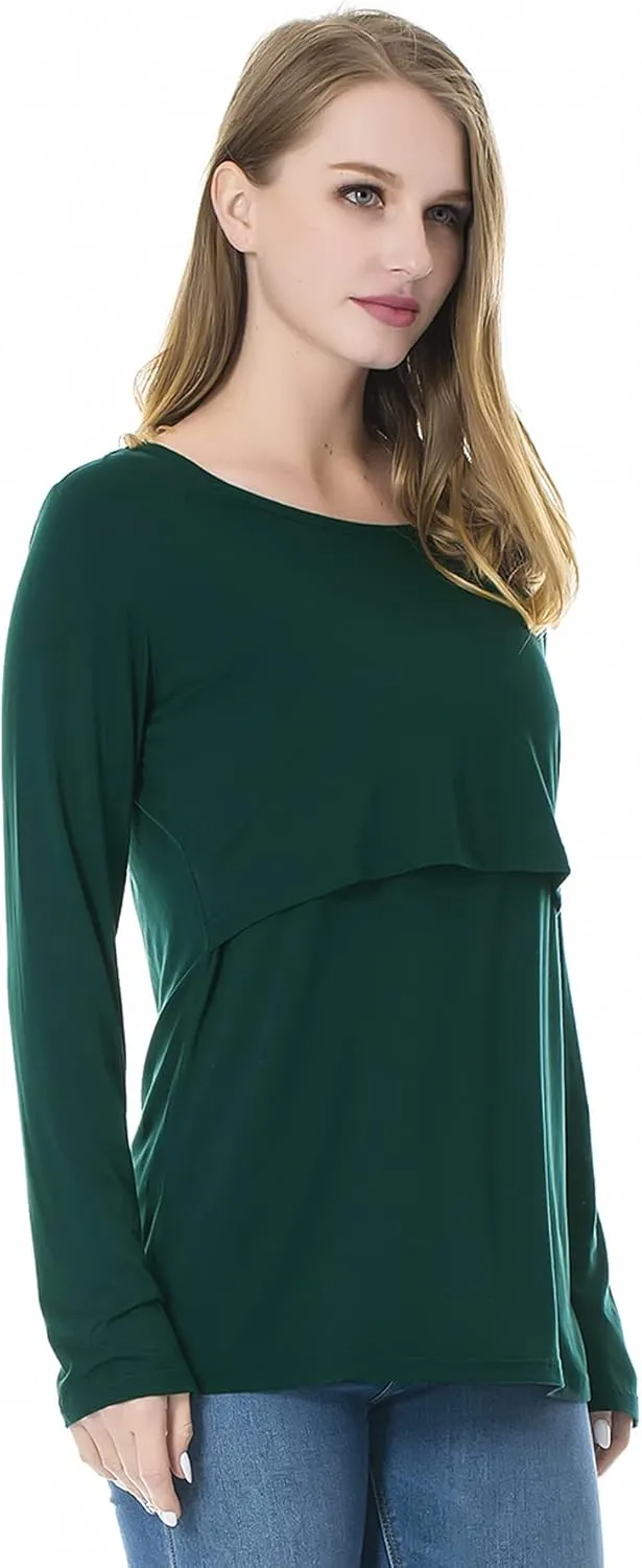 Smallshow Women's Nursing Tops Long Sleeve Shirts for Breastfeeding 3-Pack