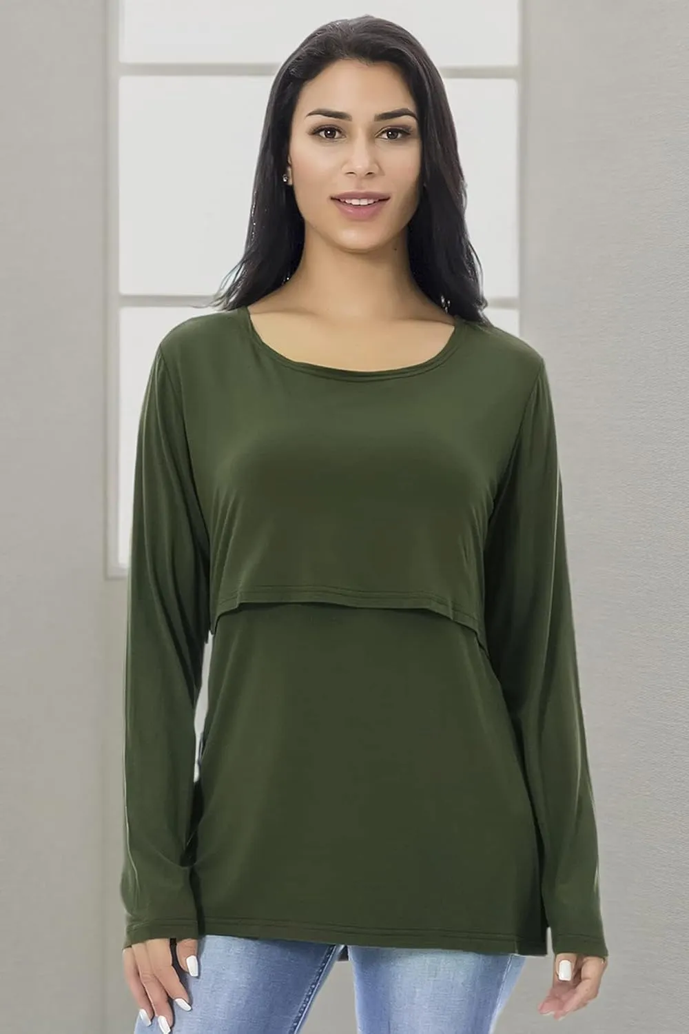 Smallshow Women's Nursing Tops Long Sleeve Shirts for Breastfeeding 3-Pack