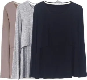 Smallshow Women's Nursing Tops Long Sleeve Shirts for Breastfeeding 3-Pack