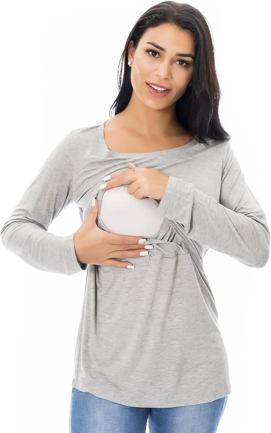 Smallshow Women's Nursing Tops Long Sleeve Shirts for Breastfeeding 3-Pack