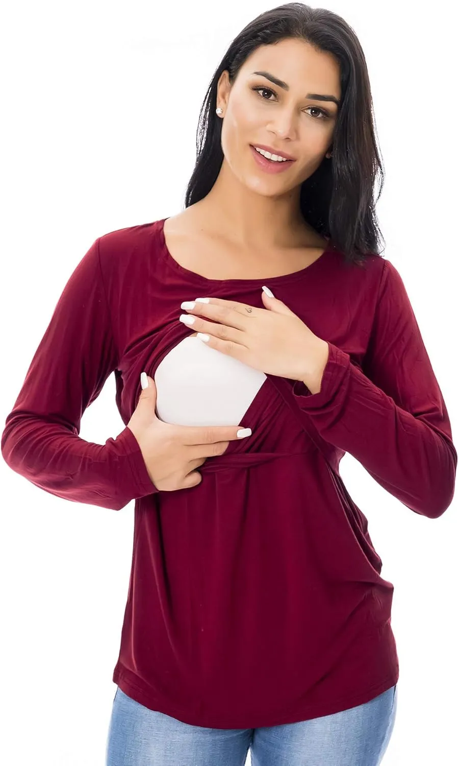 Smallshow Women's Nursing Tops Long Sleeve Shirts for Breastfeeding 3-Pack