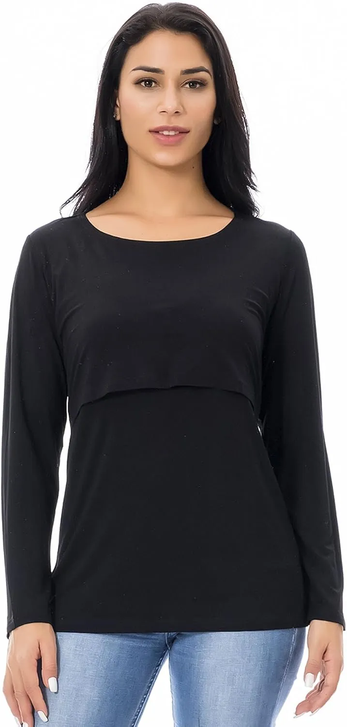 Smallshow Women's Nursing Tops Long Sleeve Shirts for Breastfeeding 3-Pack